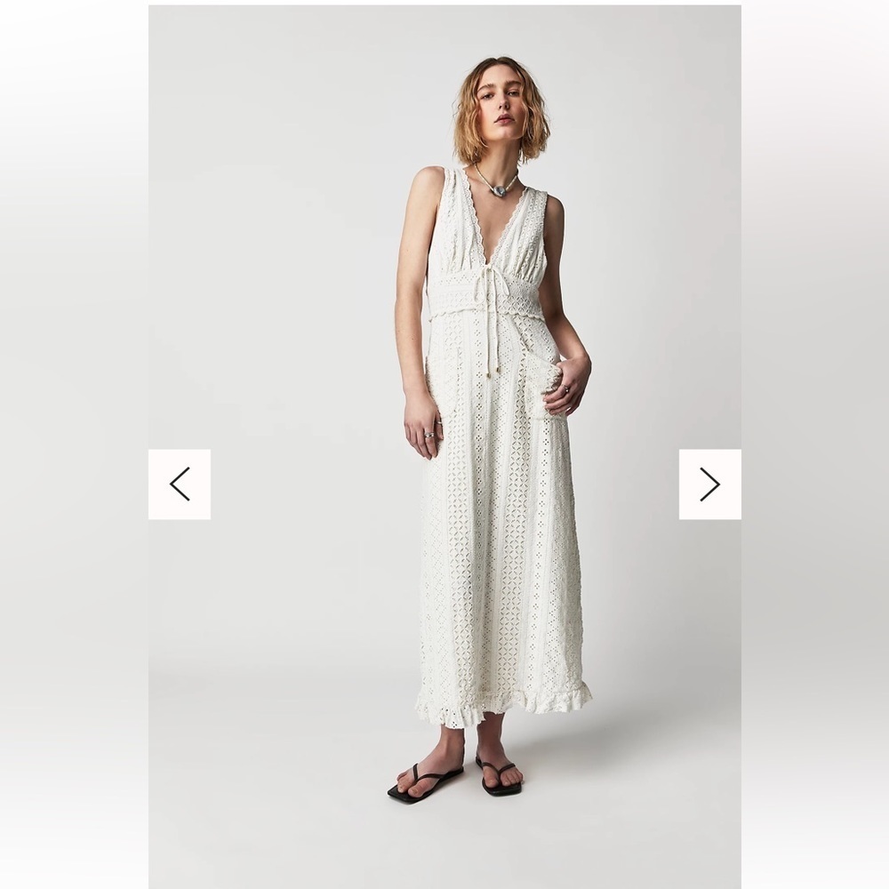 NEW Free People Running Through My Mind Midi Ivory Floral Eyelet Dress L - Picture 3 of 15